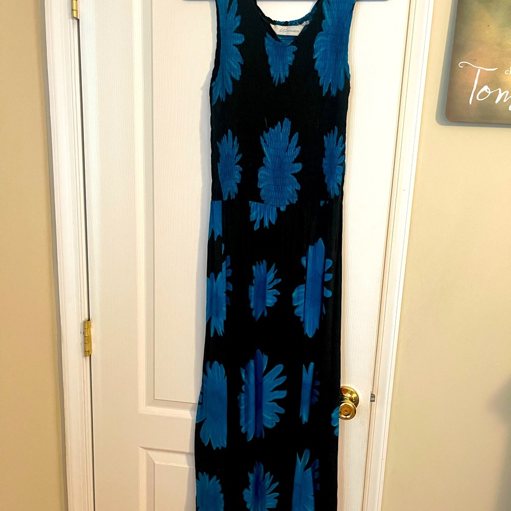 Black with blue flowers long sundress